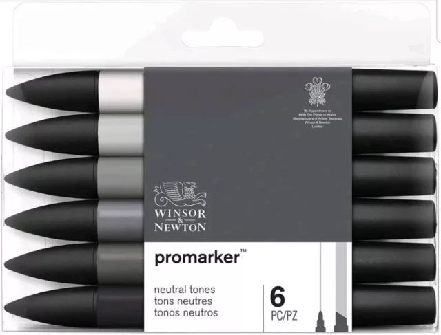 Winsor Newton Promarker Marker Pens Neutral Tones Set of 6 Art Twin Tip Colours 3