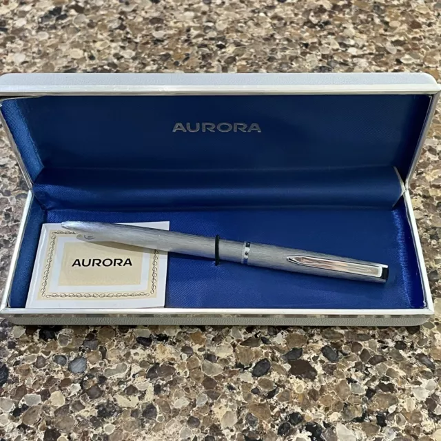 VTG Aurora Cruise Ship Ballpoint Pen 1980 Home Lines SS Doric Silver Textured