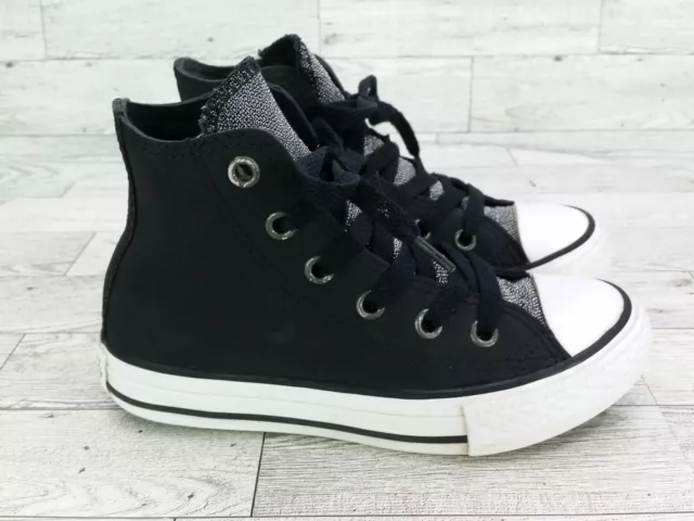 Converse Chuck Taylor All Star Black Leather High Top Sneakers 662297C Kids 11