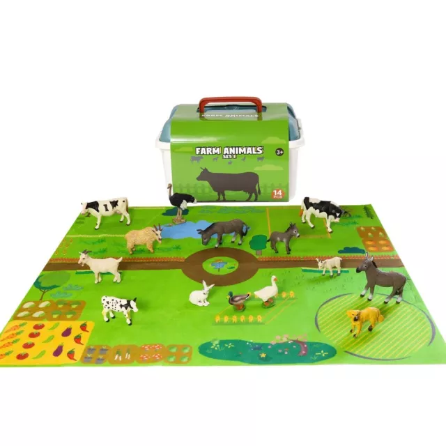 Variety4all Farm Realistic Animal Figures Playset Playmat & Storage Box