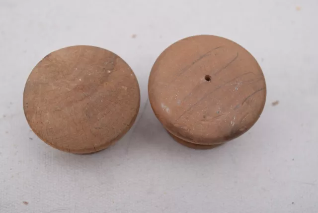 2 Salvaged 1.25" Antique Round Oak Wood Cabinet Drawer Knobs Pulls