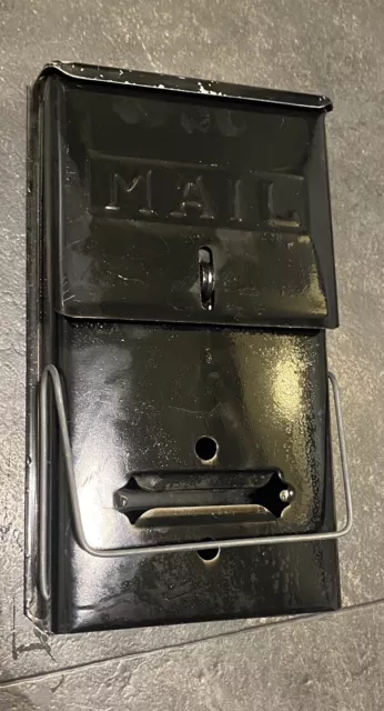 Vintage Antique Metal Wall Mounted Locking Mailbox  No Key. Black. 11 Inches.