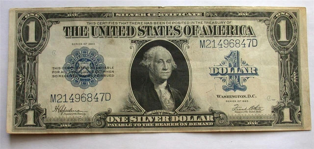 1923 series $1 One Dollar Silver Certificate Large Size Currency Note Bill
