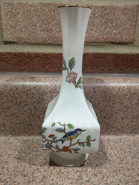 Vtg Pembroke Aynsley Design Square Bottom Bud Vase Hand Painted Bird & Gold Trim