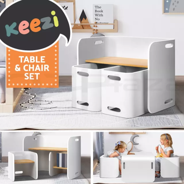 Keezi 3 PCS Kids Table and Chairs Set Children Activity Play Toy Storage Desk