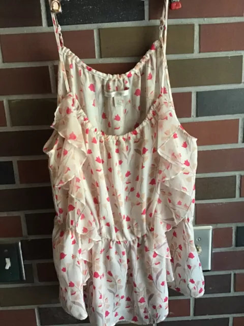 LC Lauren Conrad Spaghetti Strap Top Red  Pink Floral Cami Ruffled Womens Large