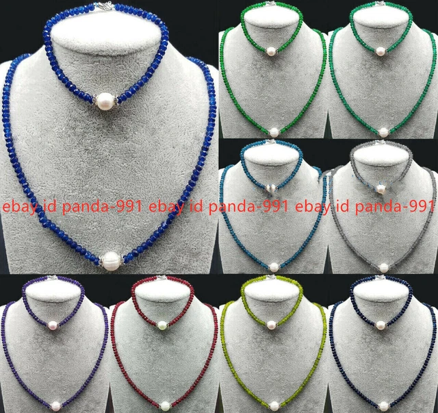 2x4mm Incrusté Gemmes S Rondelle Beads 8 - 9mm Blanc Perle Collier Bracelet Set