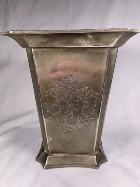 Vintage International Silver Co. Rectangular Silverplate Vase With Lion Crest 7”