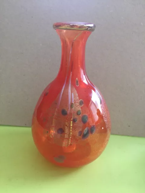 Glory Art Glass.Orange Glass Vase With Silver/Gold  aventurine,Isle Of Wight
