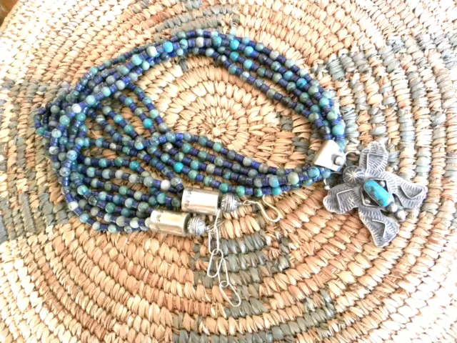 Turquoise, Agate, Lapis Sterling Silver Necklace D. Coriz  29" To 32"