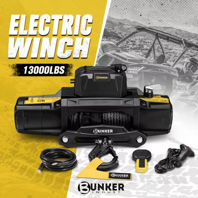 Bunker Indust 12V Electric Winch 13000LBS/5897KGS Synthetic Rope Wireless Remote