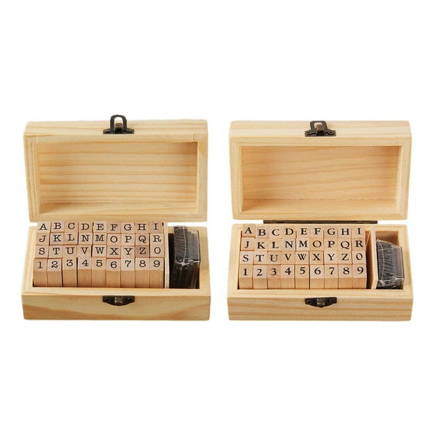 36-teilig Buchstaben Alphabet Zahl Holzstempel Set Holzkiste zum Selbermachen Kinder