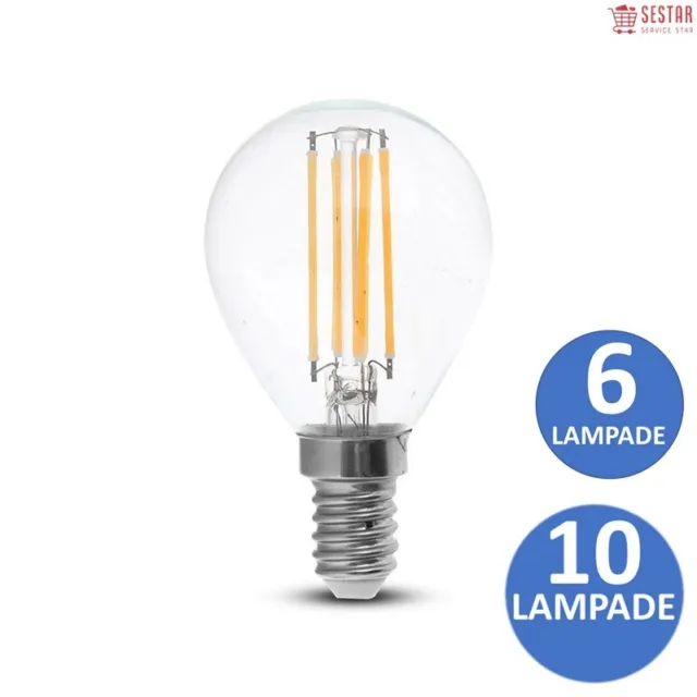 6 .. 10 V-Tac Lampadina Led E14 4W P45 Lampada Calda Miniglobo Filamento