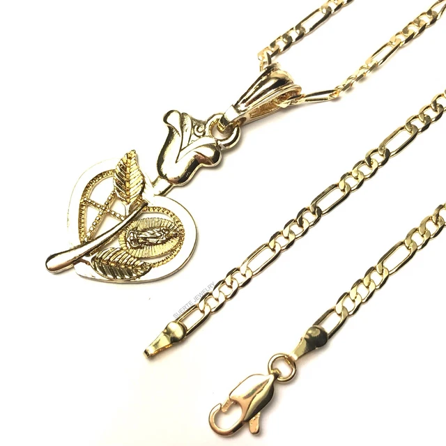 Virgen De Guadalupe Medalla Oro Laminado 14K Gold Plated Virgin Mary Necklace