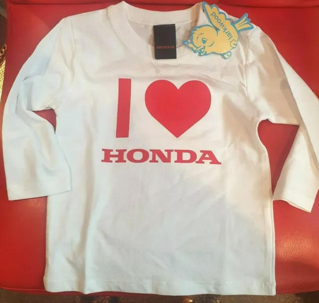 Honda Bambino Bambini Maniche Lunghe I Love Honda Cuore Originale 18-24 Mesi Nuovo