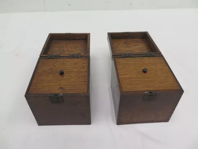 Wooden Pair Tea Caddies Caddy Antique Trinket Storage Boxes Treen Wood 2