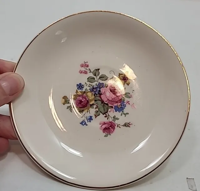 Vintage CANONSBURG Rose Floral Bouquet Gold Rim 4 7/8" Small Saucer