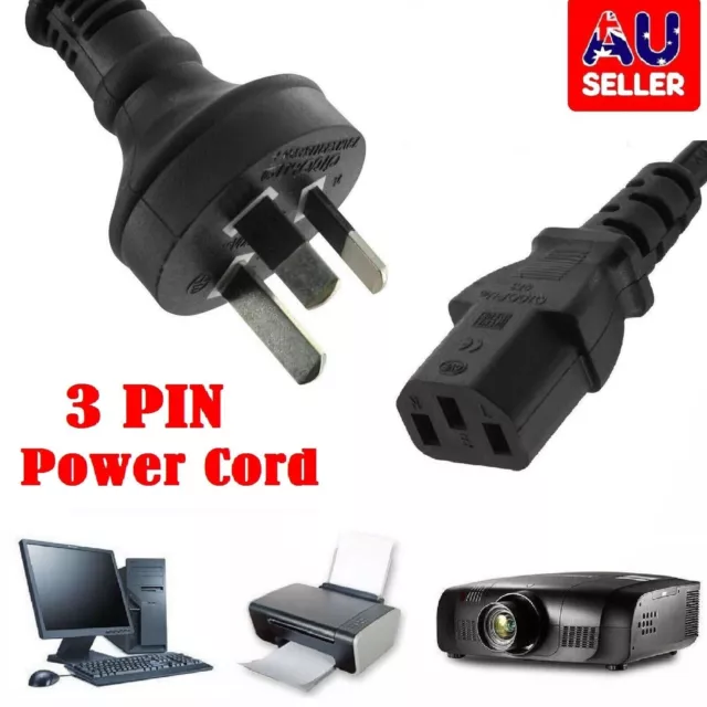 Power Cord Lead Cable 3 PIN AU Plug To IEC-C13 250V Computer TV Monitor Printer