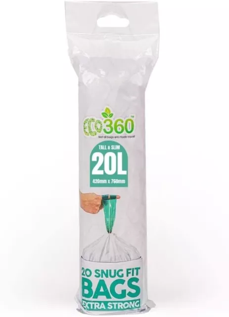 Eco Bag BDS01 360 Extra Strong Kitchen Drawstring Bin Liners 20L (20 20 Litre