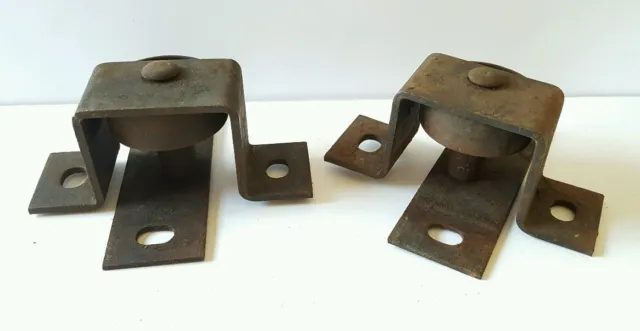 Antique Vintage Heavy Duty Industrial Cast Iron Factory Bracketed Wheels Casters