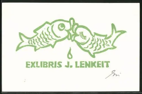 Exlibris J. Lenkeit, Fische küssen sich