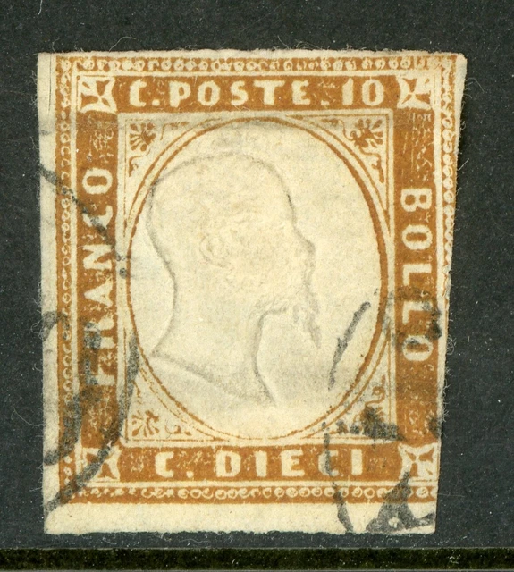 Italy 1860 Sardinia 10¢ Bister Scott #11 VFU D405 ⭐⭐⭐⭐⭐