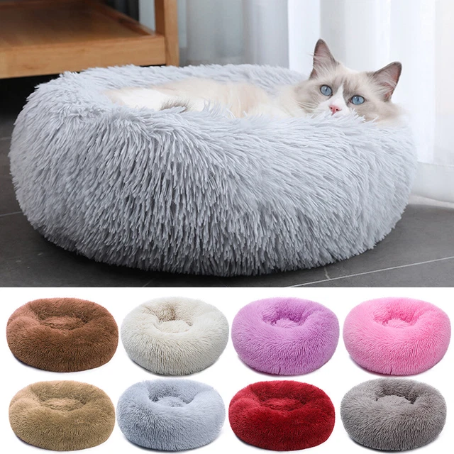 Donut Plush Pet Dog Cat Bed Fluffy Soft Warm Calming Bed Sleeping Kennel Nest 2