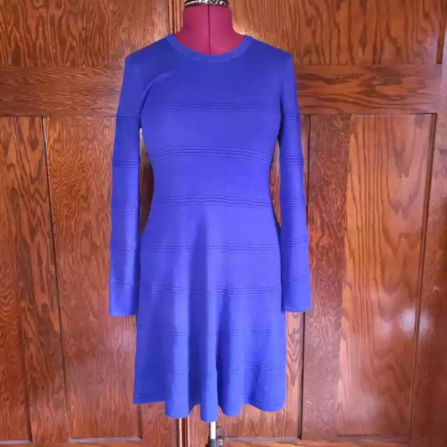 Eliza J Dark Blue Raised Strip Long Sleeve Dress Womens Size Medium