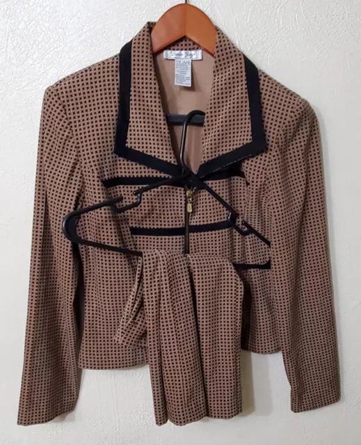 Dawn Joy Womens 2 Piece Brown Zip Up Skirt Suit 7/8