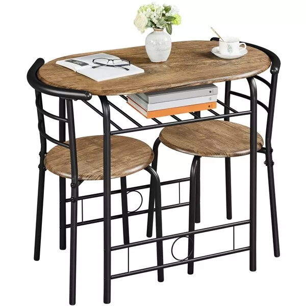 3 Piece Dining Room Table & Chairs Set with Storage Rack for Kitchen, Dorm Rooms