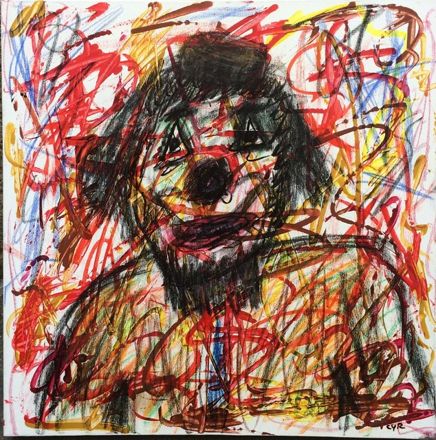 Expressionnisme .Cyril Pujol. Le clown ,Technique mixte sur toile signée