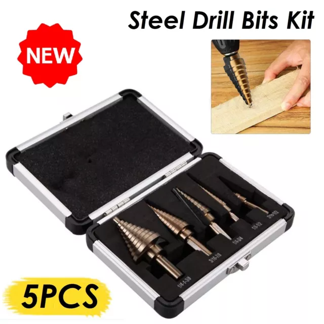 HSS Step Steel Cone Drill Bits Hole Cutter Titanium Drill Bit Set Kit 5 Pcs