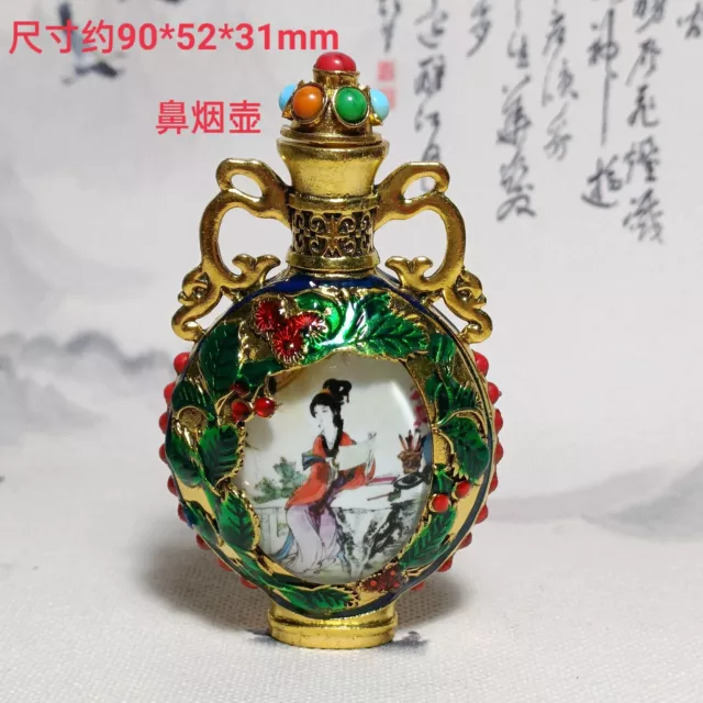 Beautiful Chinese art Cloisonne inlay beads dragon Night Glow belle snuff bottle