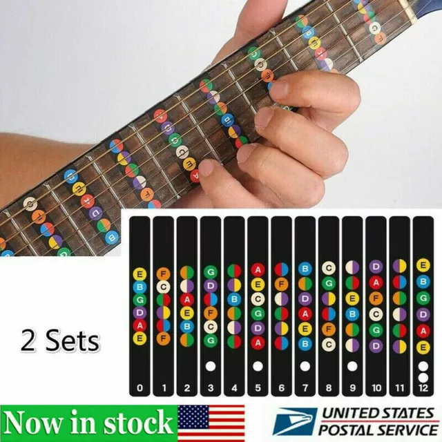 Electric Guitar Fretboard Notes Map Labels Sticker Fingerboard Decals 2 Set