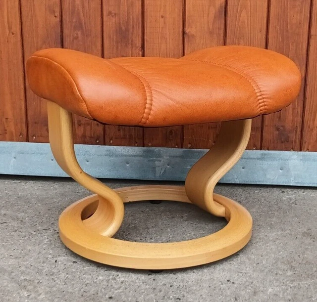 Stressless Hocker Vintage 60er Fußhocker Retro Leder Cognac Ottomane Ekornes