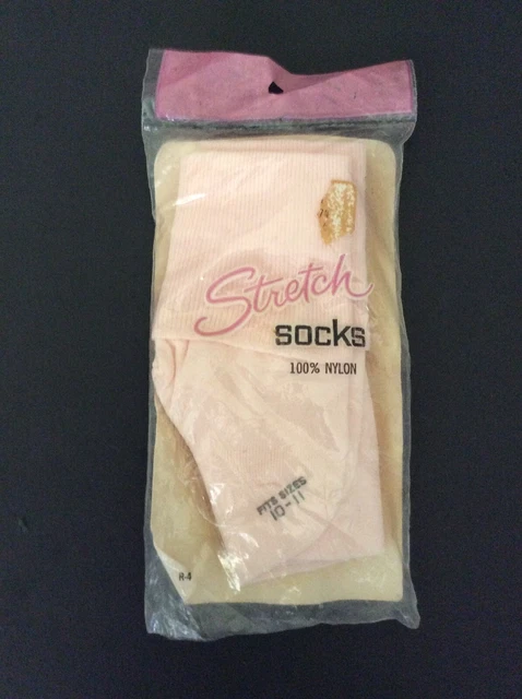 NOS Vtg 60s Stretch Socks Pink Cuff Fits Vtg Sizes 10-11 100% Nylon Girly Teen
