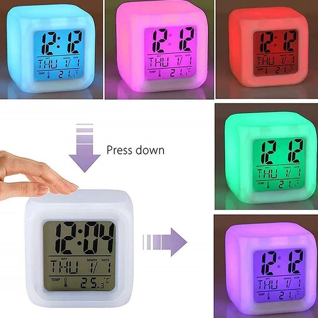 Digital Alarm Clock Changing Night Light Silent Small Bedside Clocks for Kids