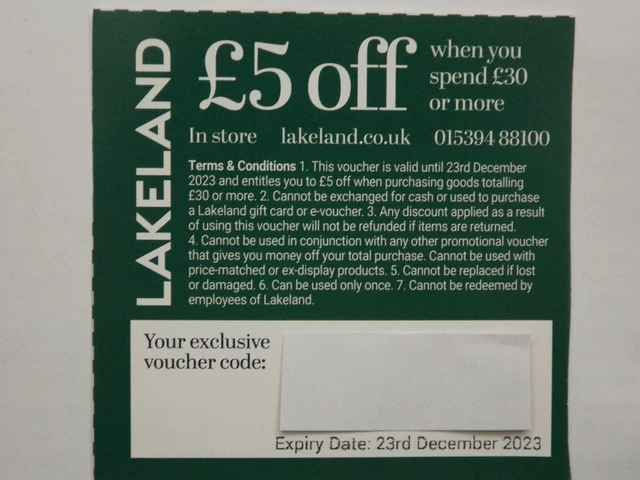 Lakeland Voucher for value £5.00 Expiry 23‐Dec‐2023 - EMAILED OUT