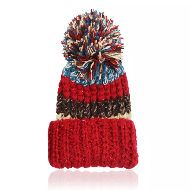 Women Mom Mother Baby Girls Boys Knit Winter Warm Wool Pom Bobble Hat Beanie Cap 3