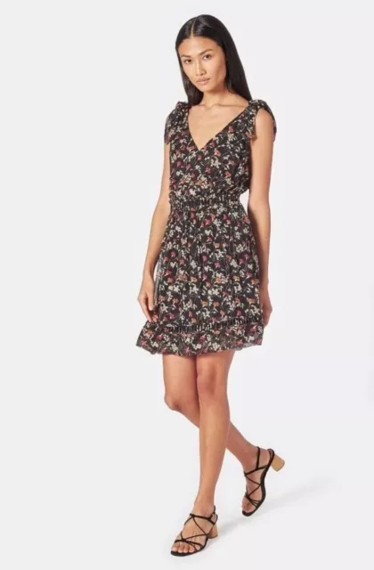 Size 4 Women's 100% Silk Black Floral Huntlie B Mini Joie Dress Retail $398 NWT