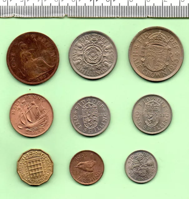 1953/63 QUEEN ELIZABETH Ii Coronation Genuine Nine Coin Year Set (022