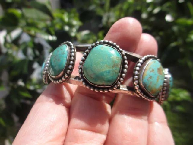 Stunning Early Vtg Navajo Sterling Hand Tooled Royston Turquoise Cuff Bracelet!