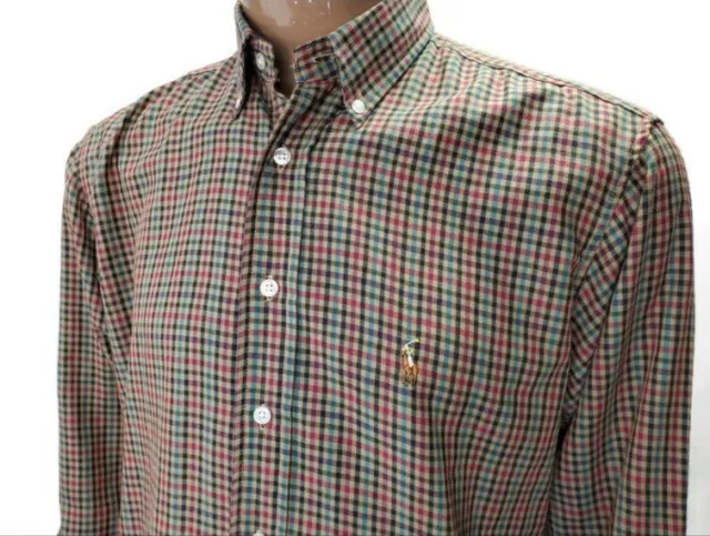 Polo Ralph Lauren Mens Dress Shirt Brown Pony Plaid Check Gingham Vintage 90s