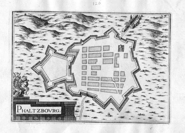 ca 1630 Phalsbourg Moselle France Kupferstich Karte map engraving gravure Tassin