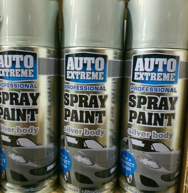 4 x SILVER BODY Auto Extreme Aerosol Spray Paint ,400ml CAR BODY PAINT OUTDOOR