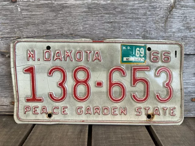 North Dakota License Plate 1966 #138-653 Peace Garden State ‘66 ND