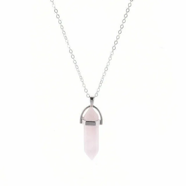 Natural Quartz-Crystal Point Chakra Healing Gemstone Pendant Necklace Stone Gift