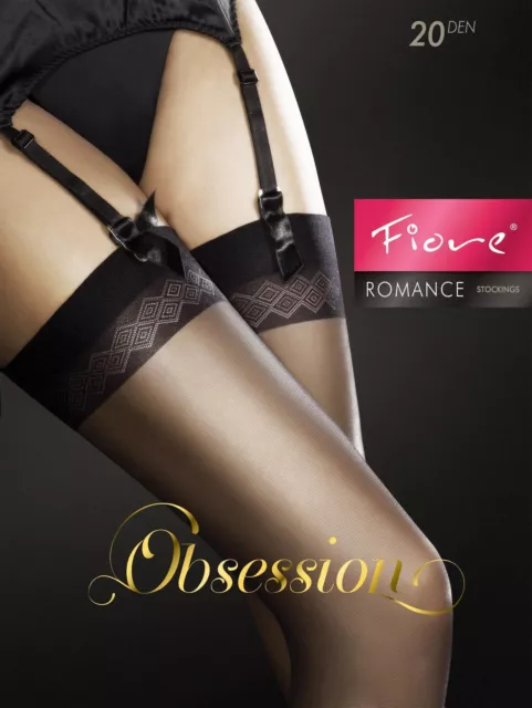 Fiore Romance Golden Line Sheer Stockings Matte Finish, Patterned tops 20 Denier