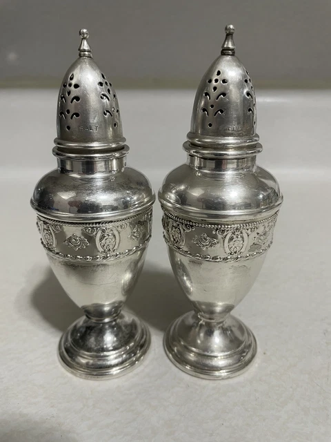Antique Wallace Sterling Silver Salt And Pepper Shakers / Rose Point Design