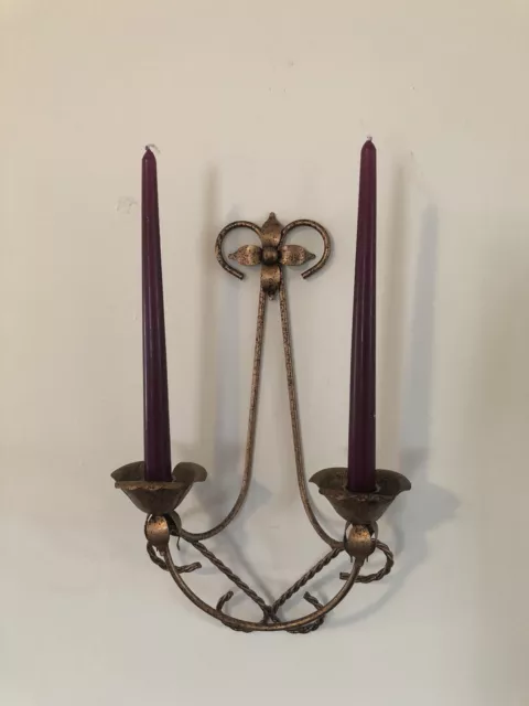 MCM VTG Wall Sconces Candle Holders 2 Arm Flower Design Brass Metal